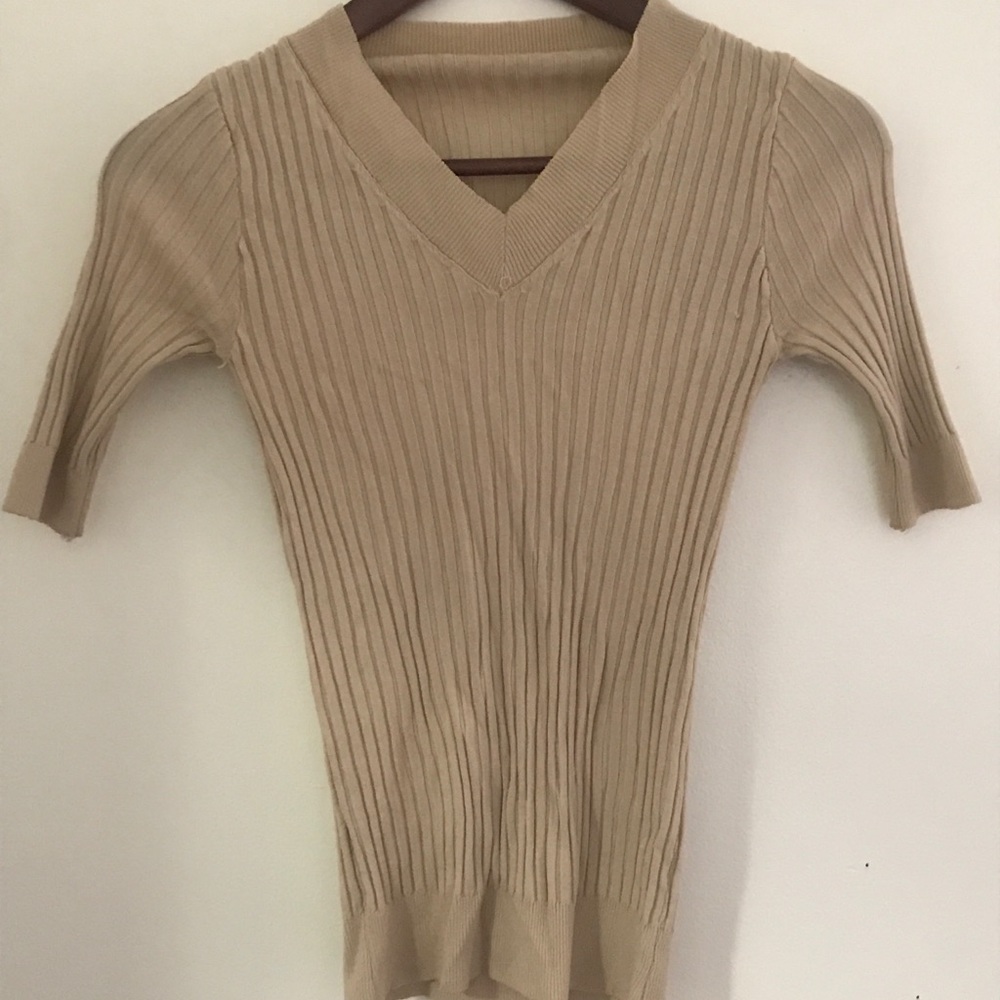 V neck beige top